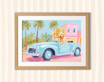 Goldendoodle Wall Art Preppy Pink Blue Dog Print Dog Lover Gift Downtown Charleston Painting Trendy Dog Poster Dorm Poster Nursey Room Art