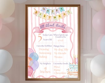 Pink Stripe Birthday Milestone Board: Pastel Party Keepsake (Digital Download)