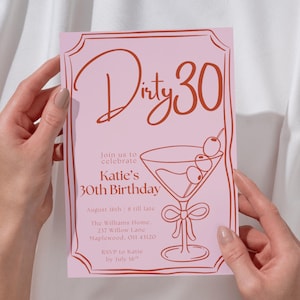 Editable Pink Dirty 30 Birthday Invitation, Girly Pink & Red Dirty Thirty Martini Invite, 30th Birthday Digital Download, Talk Thirty to Me