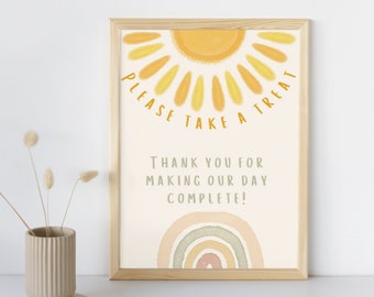 Sunshine Baby Shower Treat Sign: Boho Rainbow Decor (PDF)