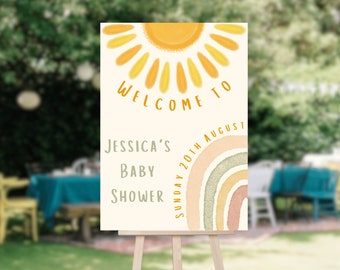Sunshine Baby Shower Welcome Sign: Boho Rainbow (Digital Download)