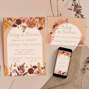Fall Baby in Bloom Baby Shower Invitation, Boho Baby Shower Invite, Editable Invite