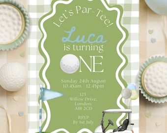 Golf First Birthday Invite: Watercolor Par-Tee, Editable Template (5x7" Invitation) (Digital Download)