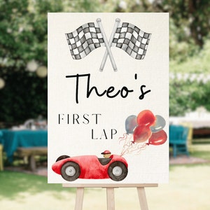 Personalised Fast One Birthday Welcome Sign, First Lap Fast One Theme, Two Fast, Red Race Car Welcome Sign Decoration