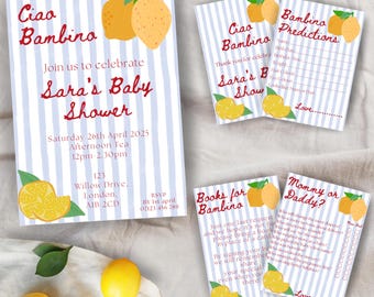 Ciao Bambino Baby Shower Invitation Set: Lemon & Stripes (Digital Download)