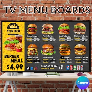 10 IN 1 PACK TV Menu Board - Digitale Menübord - Burger Menu Board - Shawarma Menu - Canva Menu Board Designs -