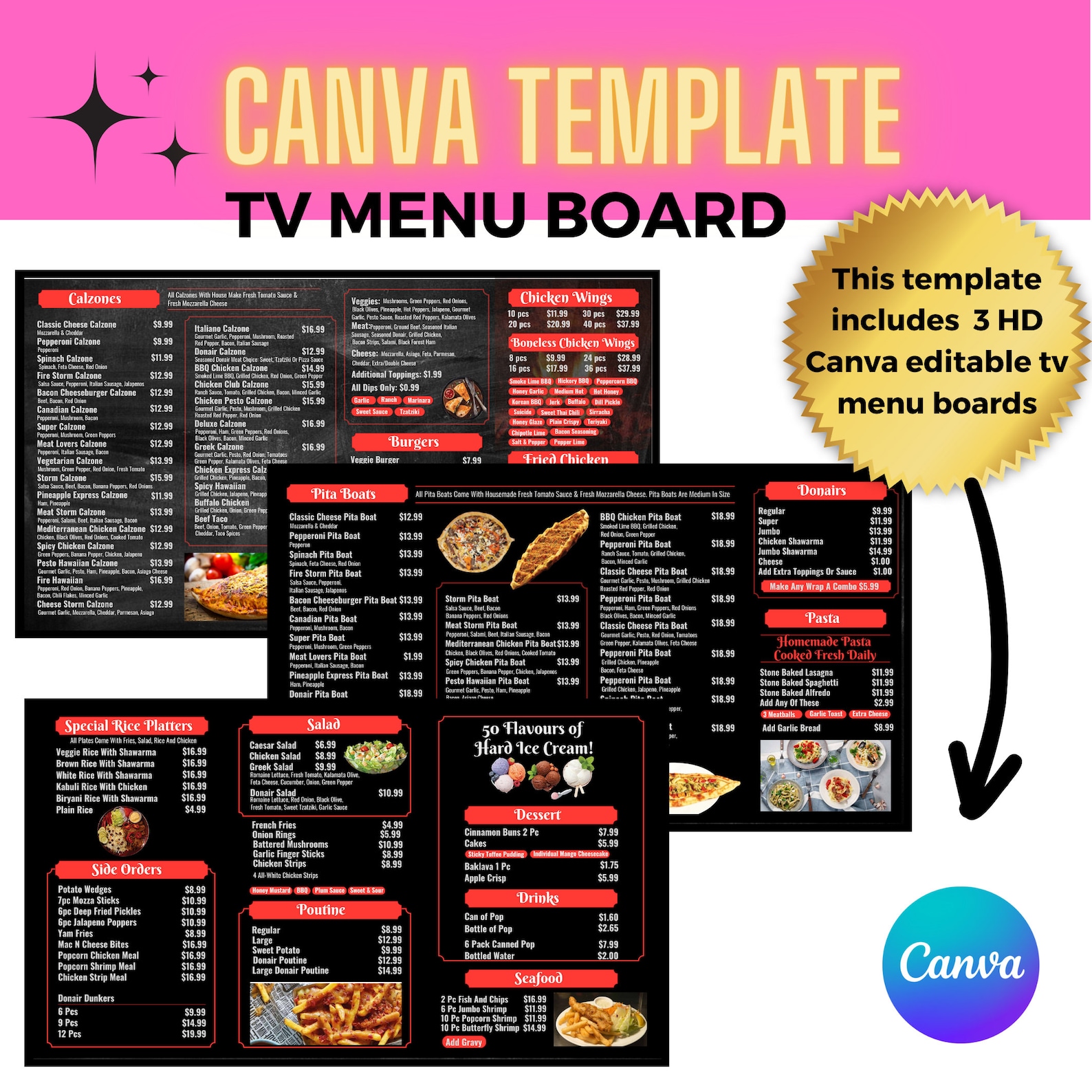 10 IN 1 PACK TV Menu Board - Digital Menu Board - Burger Menu Board ...