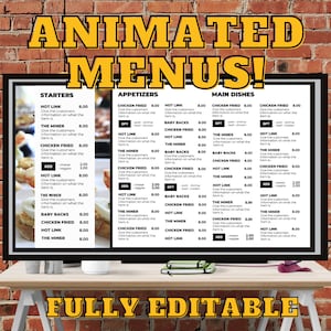 Canva のアニメーション デジタル TV メニュー 30 秒から 1 時間まで完全に編集可能 - 12 のスライド フレーム - すべて編集可能