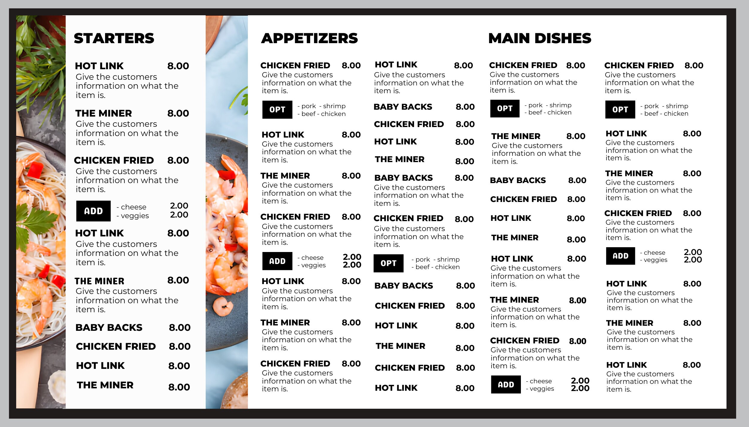 Restaurant TV Menu Board Template: 7-page Editable Canva Design ...