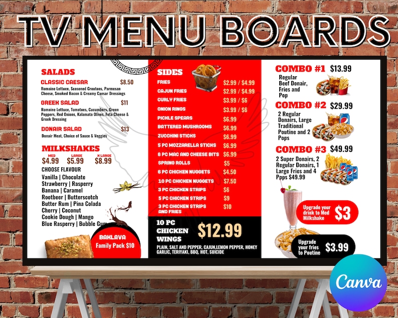 10 IN 1 PACK TV Menu Board Digital Menu Board Burger Menu Board