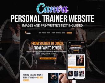 Canva Personal Trainer Website Template | Editable Fitness Coach Website | No Hosting Fees | Lifetime Access