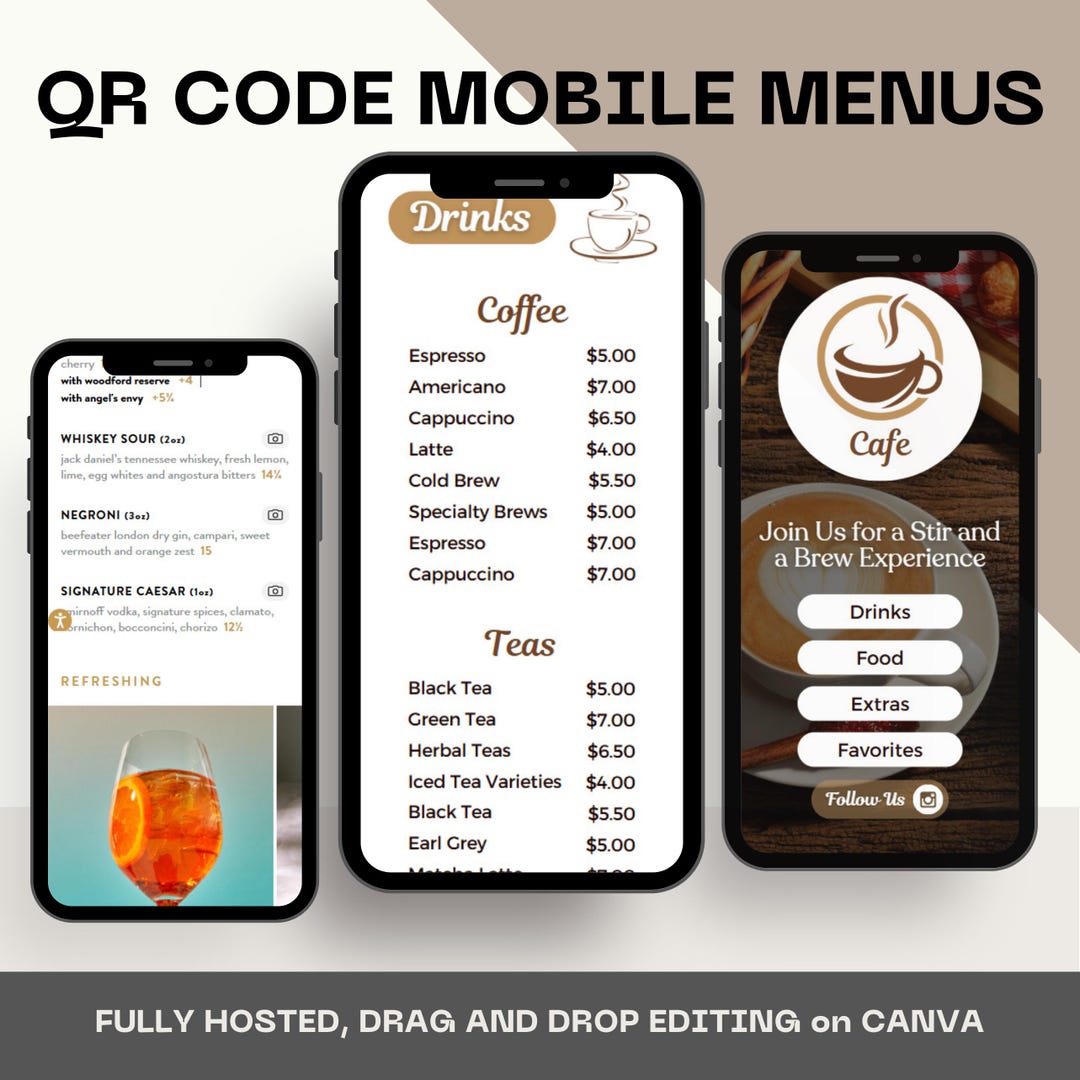 Dynamic QR Code Menus With Website - Fully Editable in Canva - Etsy