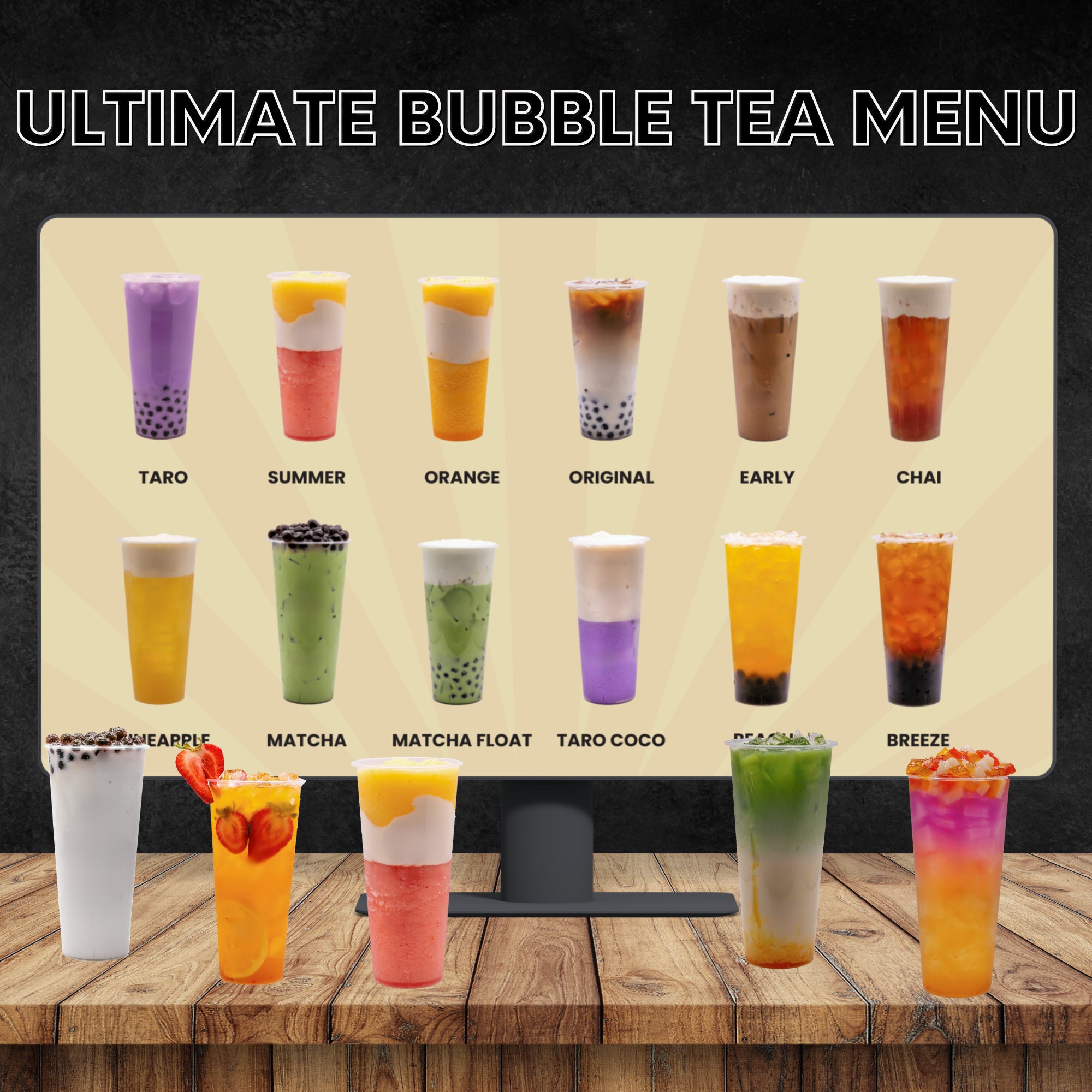 Bubble Tea Menu Board Template: Editable Digital TV Display (static ...