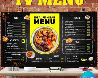 Digital TV Menu Board Templates – Restaurant Menu Designs (canva) - Etsy