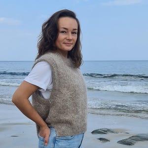 Hand Knit Alpaca Mohair Sweater Vest: Cropped Wool Sleeveless Jacket