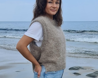 Hand Knit Alpaca Mohair Sweater Vest: Cropped Wool Sleeveless Jacket