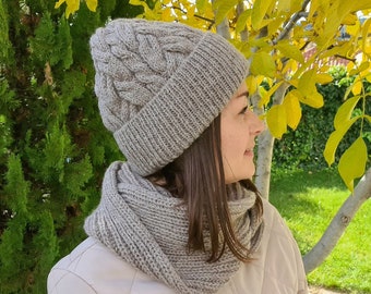 Winter set Knitted winter hat Chunky knit hat Winter scarf women Hand knit hat Crochet hat Wool hat Gift for her Snood scarf Christmas gift