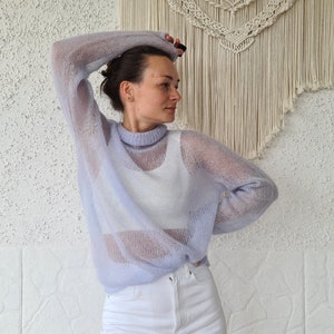 Airy mohair sweater, Hand-knitted pullover, Chunky mohair knit sweater, Loose fit, Women’s knitted blouse, Oversized sweater