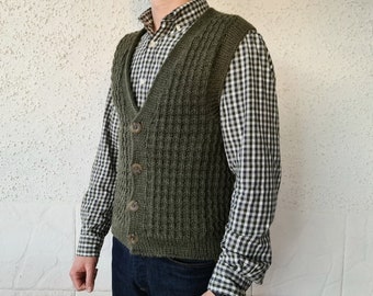 Mens casual V-neck waistcoat Men's clothing Gift for husband Knitted sleeveless vest Handmade sleeveless vest