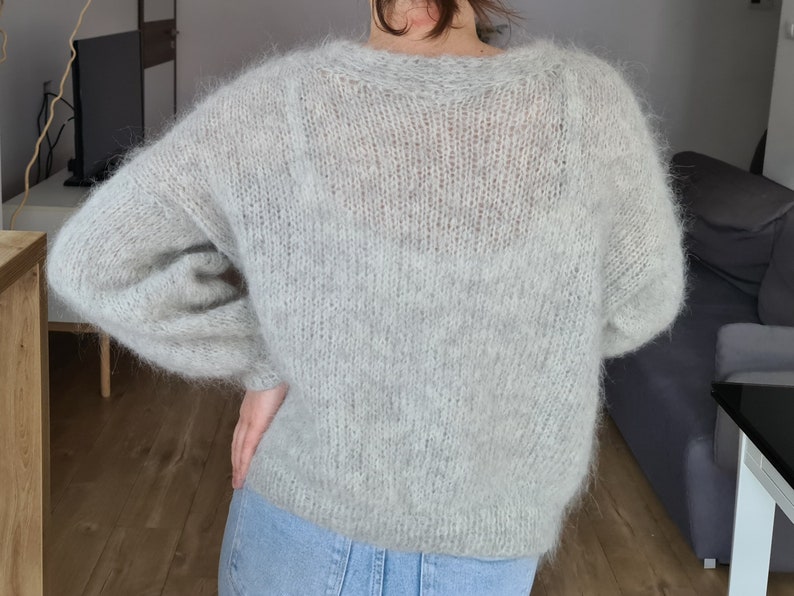 Oversized cardigan. Fluffy alpaca woman cardigan. Cropped women alpaca cardigan. Handknit alpaca sweater. Alpaca cardigan image 6