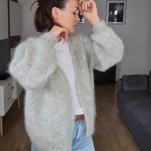 Oversized cardigan. Fluffy alpaca woman cardigan. Cropped women alpaca cardigan. Handknit alpaca sweater. Alpaca cardigan image 4