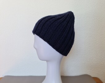 Men's hat Warm men's hat Knitted wool hat Self made Blue men's hat Gift for husband Gift to him