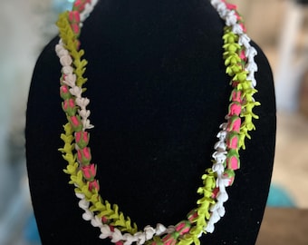 triple strand pikake/pakalana/pink lokelani entwined