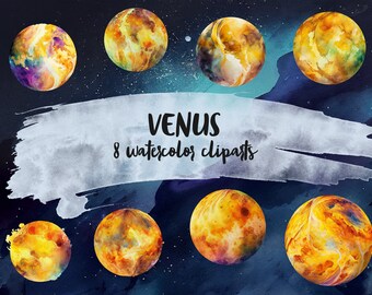 Planet Venus Watercolor Clipart - Solar System #2