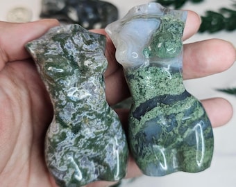 YOU PICK 2.8&quot; Small Natural Moss Agate Goddess Crystals, Beautiful Moss Agate Carvings, Moss Agate, Crystal Decoration,Crystal Gifts for Her