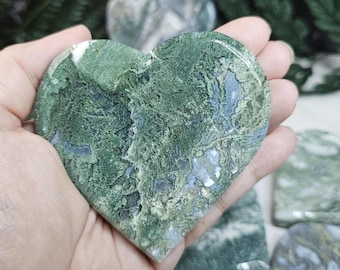 YOU PICK 3.3&quot; Small Natural Moss Agate Heart Slab Crystals,Beautiful Moss Agate Carvings,Moss Agate, Crystal Decoration,Crystal Gifts