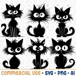 6 Cartoon Cat SVG Bundle, Cat Silhouette, PNG,Vector, Commercial Use,Transparent Background,svg files,svg bundle
