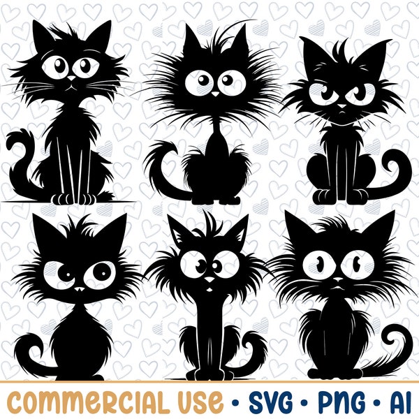 6 Cartoon Katze SVG Bundle, Katze Silhouette, PNG, Vektor, kommerzielle Nutzung, transparenter Hintergrund, SVG-Dateien, SVG-Bundle