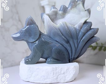 九尾の狐瑪瑙水晶彫刻｜幸運と守護の天然石置物 - Etsy 日本