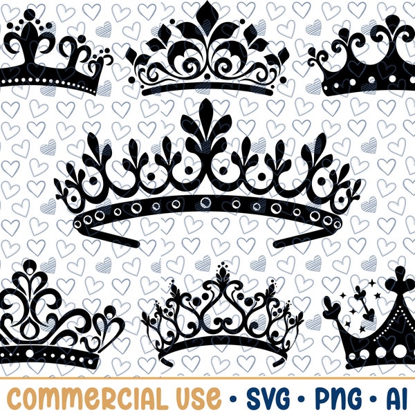 14 Couronne diadème SVG Bundle, Couronne Silhouette, PNG, vecteur, utilisation commerciale, fond Transparent, fichiers svg, bundle svg, pour cricut, fichiers SVG