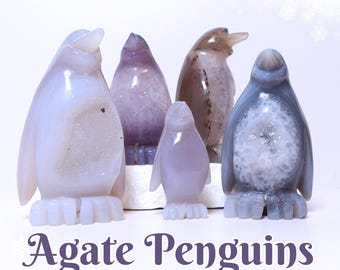 USTED ELIGE Ágata DRUZY Pingüino/Ágata con bandas/Decoración de cristal/Regalos de cristal para ella/Regalos de bruja/boho/animal de cristal/decoración del hogar/geoda/tallado