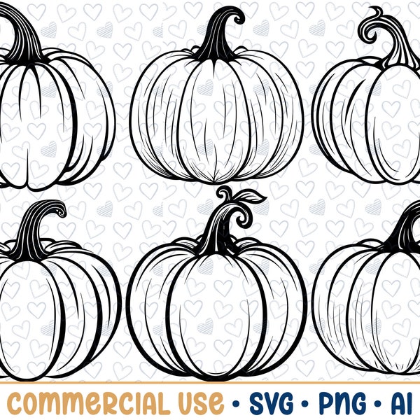 6 Pumpkin SVG Bundle, Pumpkin Silhouette, PNG,Vector, Commercial Use,Transparent Background,svg files,svg bundle,for cricut,cricut svg