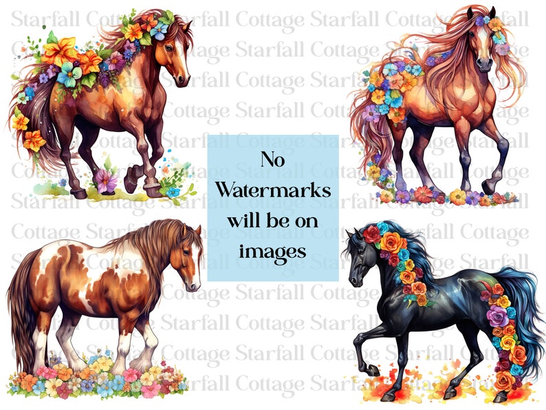19 Floral Horses PNG Clipart Bundle Graphics Instant - Etsy