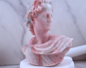 Apollo-buste roze opaal speksteen: 4,5" godsstandbeeld, altaardecor