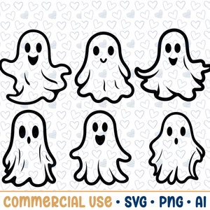 6 Cute Ghosts SVG Bundle, Ghost Silhouette, PNG,Vettore, Uso commerciale,Sfondo trasparente,file in formato svg,pacchetto in formato svg,per cricut