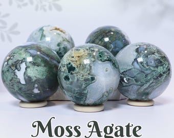 Bollen van mosagaat, prachtig snijwerk van mosagaat, mosagaat, kristallen decoratie, kristallen cadeaus voor haar