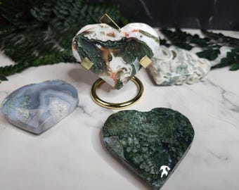 YOU PICK 2.5&quot; Small Natural Moss Agate Heart Crystals,Beautiful Moss Agate Carvings,Moss Agate, Crystal Decoration,Crystal Gifts