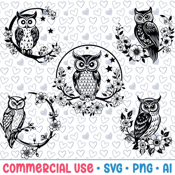 10 Floral Owl Bird SVG Bundle,Owl Bird Silhouette,PNG,Vector,Commercial Use,Transparent Background,svg files,for cricut,stencil