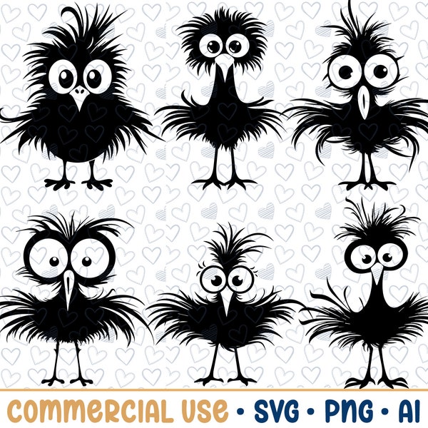 6 Cartoon Vögel SVG Bundle, Vogel Silhouette, PNG, Vektor, kommerzielle Nutzung, transparenter Hintergrund, SVG-Dateien, SVG-Bundle, Cricut