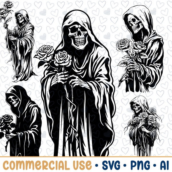 5 Grim Reaper SVG Bundle, Reaper Silhouette, PNG,Vector, Commercial Use,Transparent Background,svg files,svg bundle,for cricut