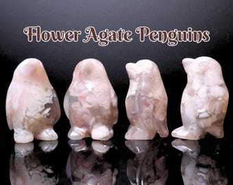 Schattige bloemenagaat pinguïns|Kristaldecoratie|Kristalcadeaus voor haar|Heksencadeaus|boho|kristallen dier|huisdecoratie|snijwerk