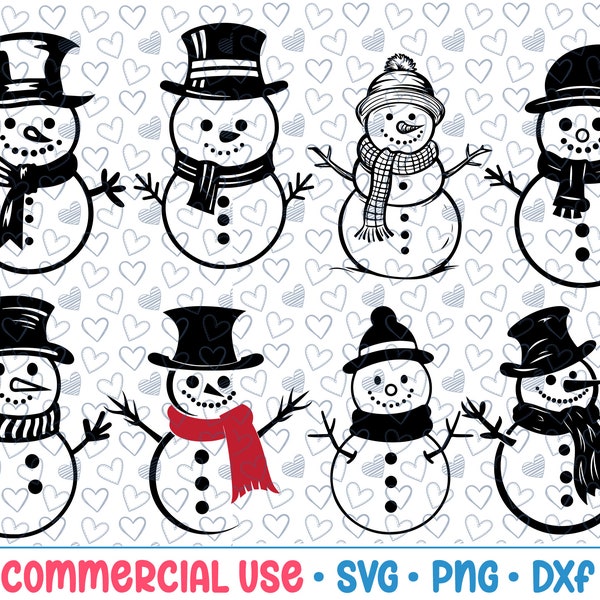 8 Snowman SVG Bundle,Snowman Silhouette,PNG,Vector,Commercial Use,Transparent Background,svg files,svg bundle,for cricut,christmas svg,dxf