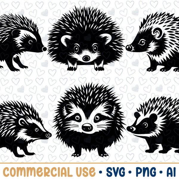 6 Cute Hedgehog SVG Bundle, Hedgehog Silhouette, PNG,Vector, Commercial Use,Transparent Background,svg files,svg bundle,for cricut