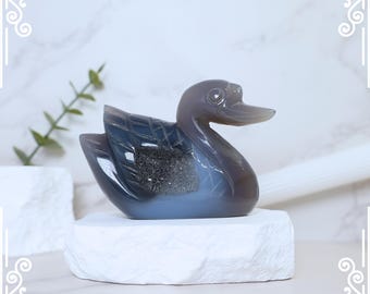 Agaatzwaansnijwerk: kristallen vogeldecoratie, uniek geodecadeau