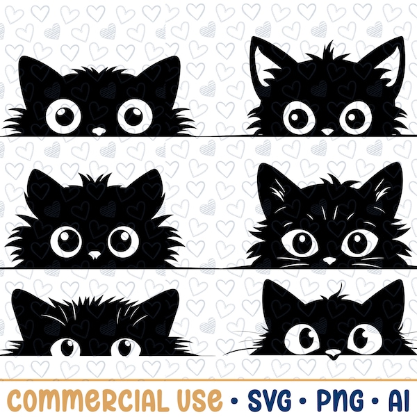 6 Peeking Cat SVG Bundle, Cat Silhouette, PNG,Vector, Commercial Use,Transparent Background,svg files,svg bundle,for cricut,black cat svg