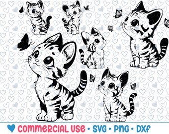 6 Butterfly Cat SVG Bundle|Cat Silhouette|PNG DXF|Vector|Commercial Use|Transparent Background,svg files|svg bundle|cute black cat svg